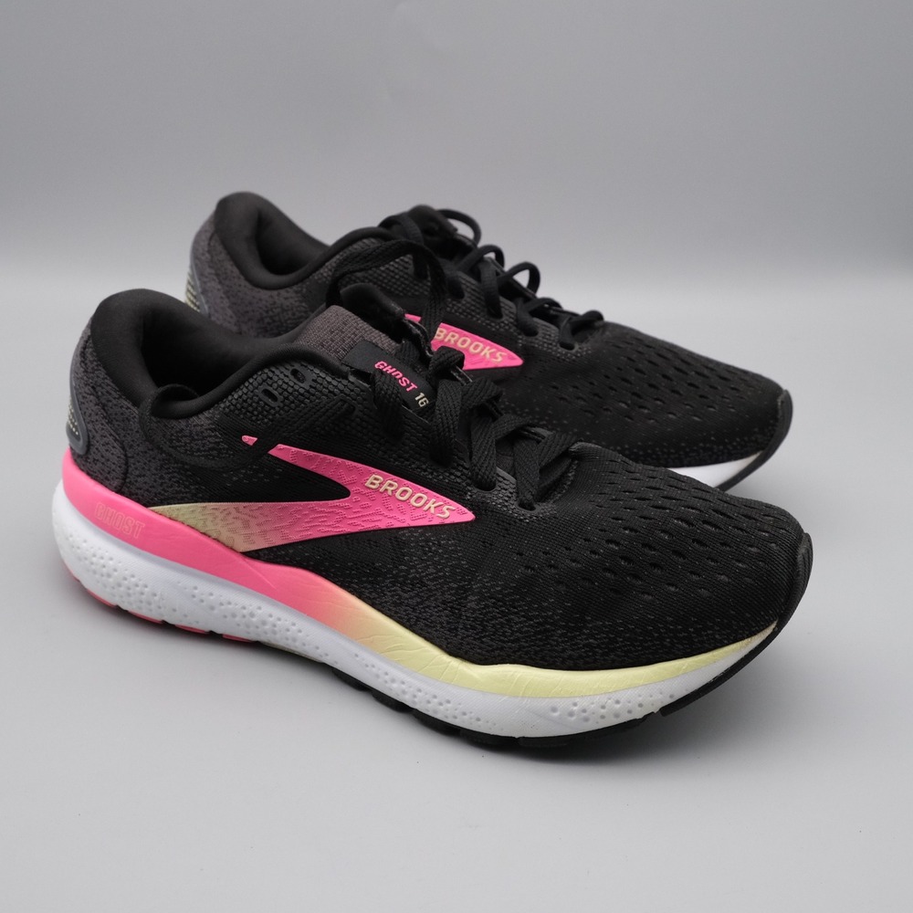 Brooks Ghost 16 Running Shoes Womens 8.5 Wide Black Pink 1204071D074